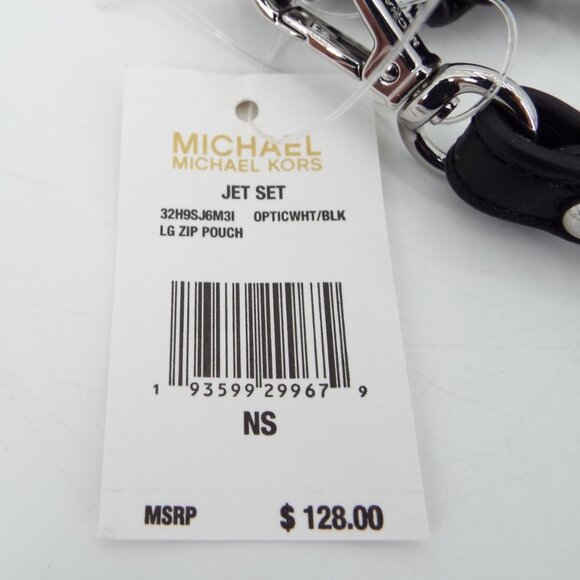MICHAEL Michael Kors Jet Set Optic White Black Large Zip Pouch Wristlet Clutch - Picture 6 of 13